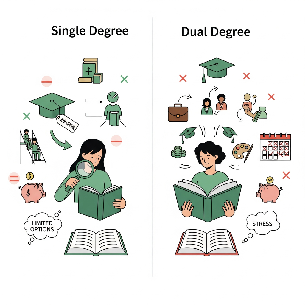 pros and cons of a single and dual degree.