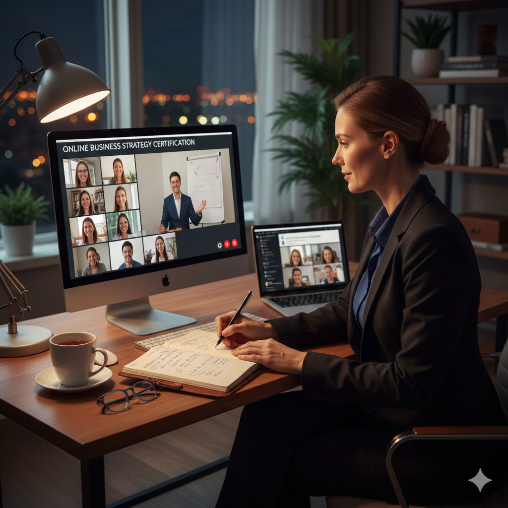 working professional attending virtual class